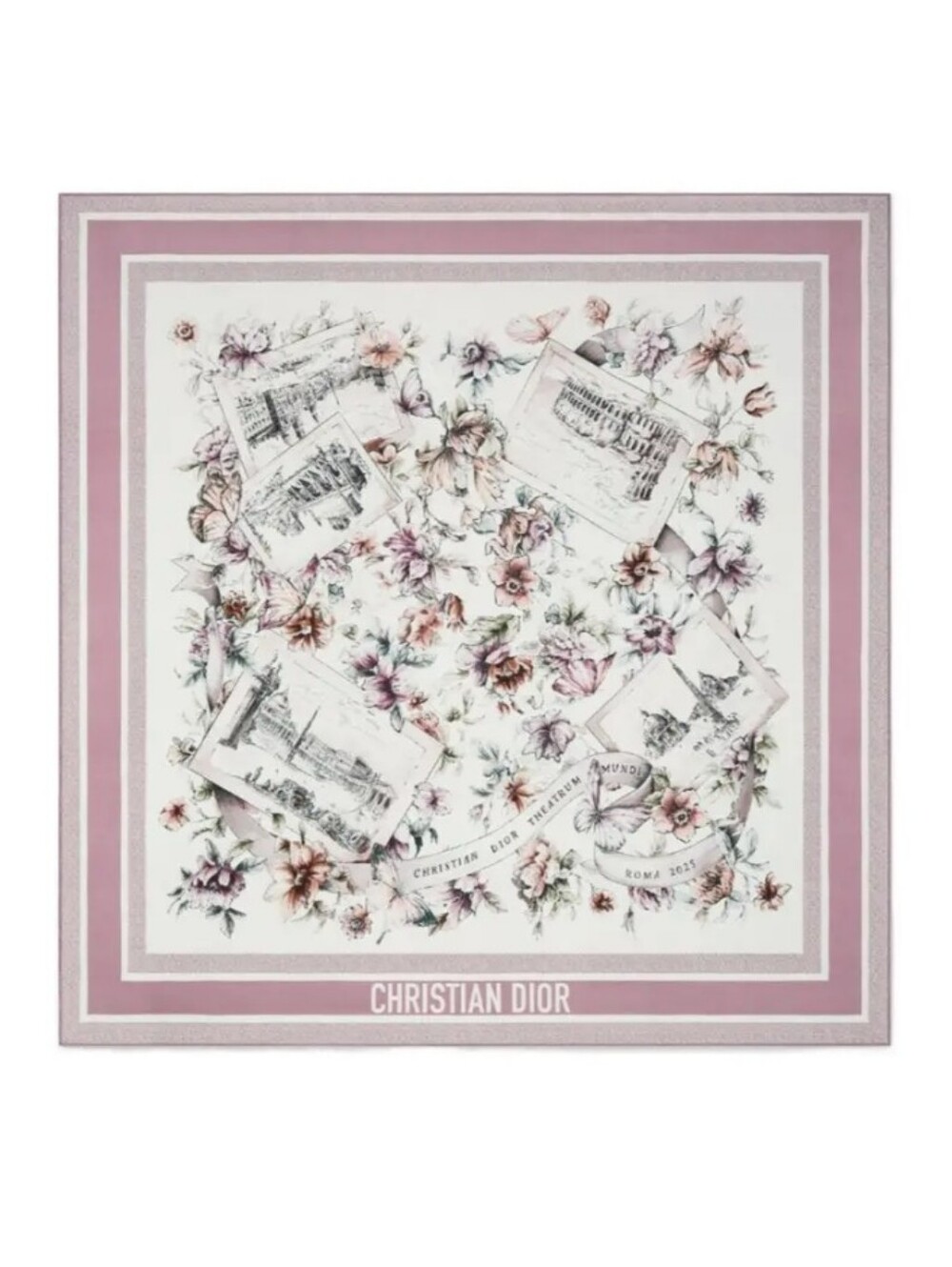 Dior Rose and Cream Floral Silk Square Scarf Roma 2025